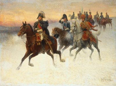 Marszałek Ney i Napoleon i ich wojska podczas kampanii rosyjskiej (olej na płótnie) autorstwa Jan van Chelminski
