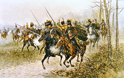 Napoleon i jego sztab zaskoczeni przez Kozaków (akwarela na papierze) autorstwa Jan van Chelminski