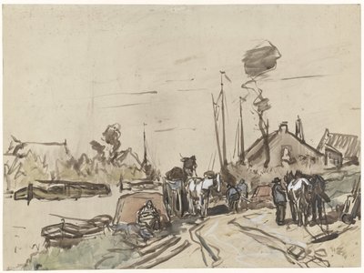 Rozładunek wózków nad kanałem autorstwa Jan van Essen