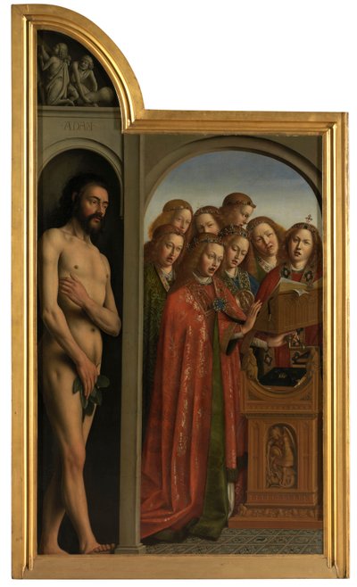 Adam i śpiewający aniołowie autorstwa Jan van Eyck