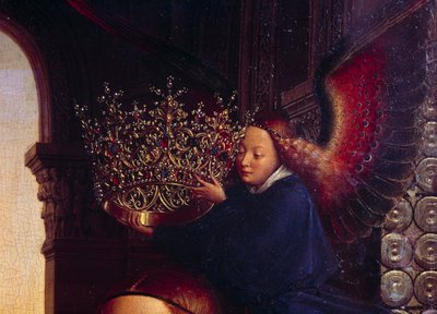 Anioł koronujący Dziewicę. Fragment obrazu „Dziewica kanclerza Rolina”” Nicolas Rolin (1376-1461) był kanclerzem Burgundii pod rządami Philippe
