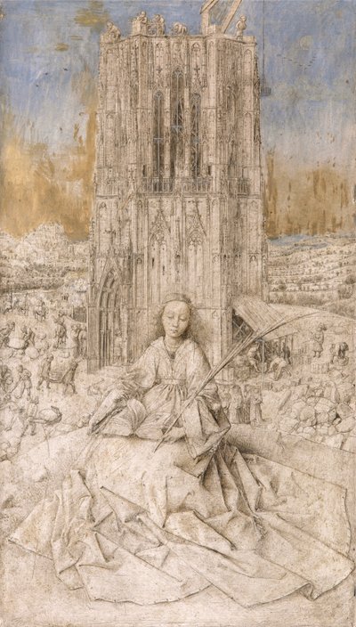 Święta Barbara, ok. 1427 (olej na płycie) autorstwa Jan van Eyck