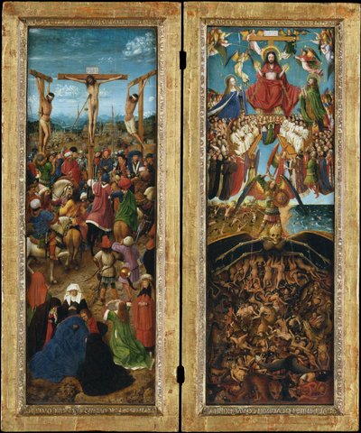 Ukrzyżowanie; Sąd Ostateczny, ok. 1440-41 (olej na płótnie przeniesiony z drewna) autorstwa Jan van Eyck