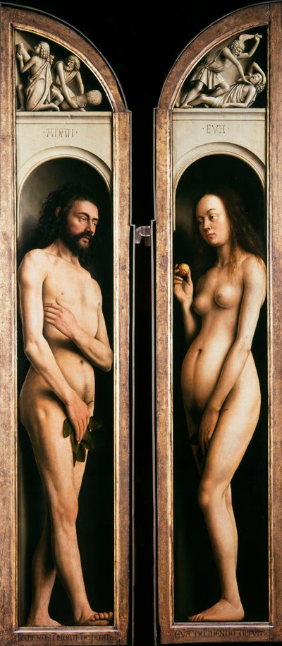 Ołtarz Gandawski. Adoracja Mistycznego Baranka: Adam i Ewa, 1432. autorstwa Jan van Eyck