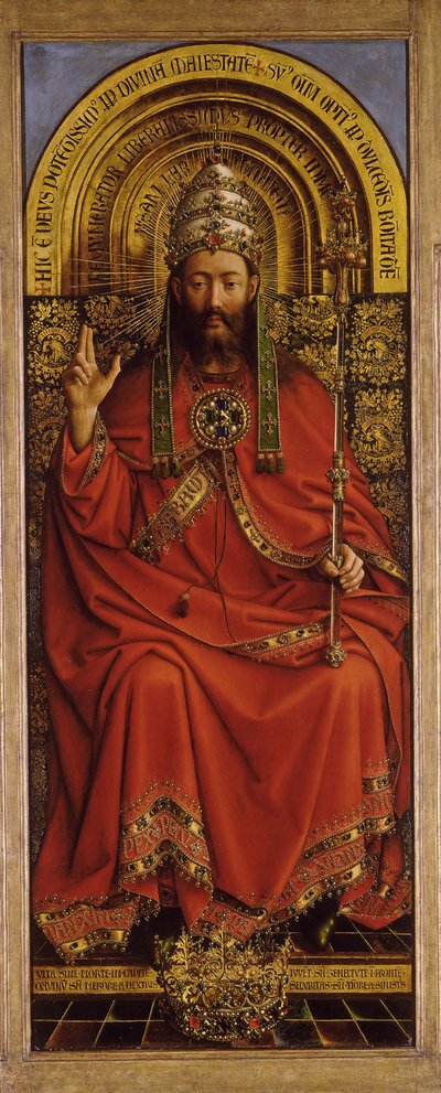 Ołtarz Gandawski. Adoracja Mistycznego Baranka: Bóg Wszechmogący, 1432. autorstwa Jan van Eyck