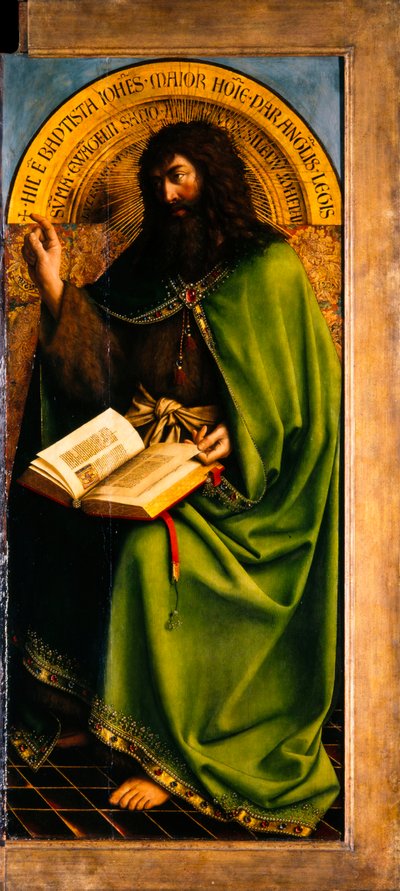Ołtarz Gandawski. Adoracja Baranka Mistycznego: Jan Chrzciciel, 1432. autorstwa Jan van Eyck
