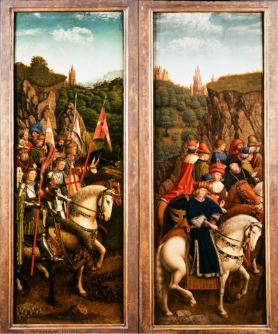 Ołtarz Gandawski. Adoracja Mistycznego Baranka: Sprawiedliwi Sędziowie i Rycerze Chrystusa, 1432. autorstwa Jan van Eyck