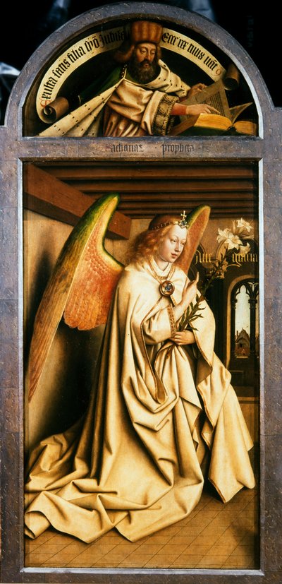 Ołtarz Gandawski. Adoracja Mistycznego Baranka: Archanioł Gabriel, 1432. autorstwa Jan van Eyck