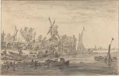 Scena przybrzeżna z wiatrakiem autorstwa Jan van Goyen