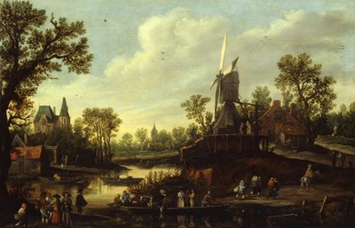 niemiecki: Flusslandschaft mit Fähre Krajobraz rzeczny z promem autorstwa Jan van Goyen