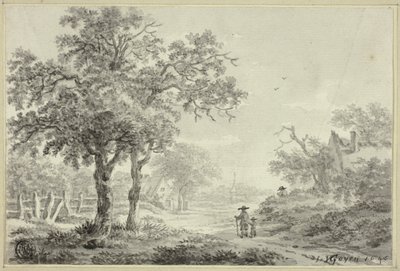 Mężczyzna i chłopiec idący wiejską drogą autorstwa Jan van Goyen