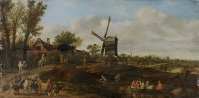 Krajobraz rzeki z wiatrakiem i łodziami autorstwa Jan van Goyen