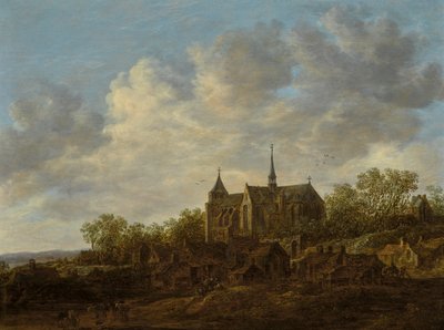 Widok na wieś z dużym gotyckim kościołem autorstwa Jan van Goyen