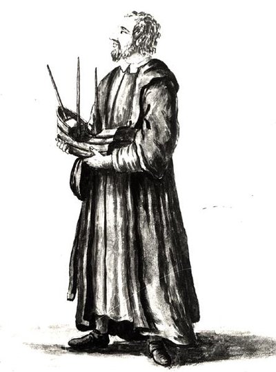 Architekt marynarki wojennej w Arsenale Weneckim (akwarela na papierze) (zdjęcie czarno-białe) autorstwa Jan van Grevenbroeck