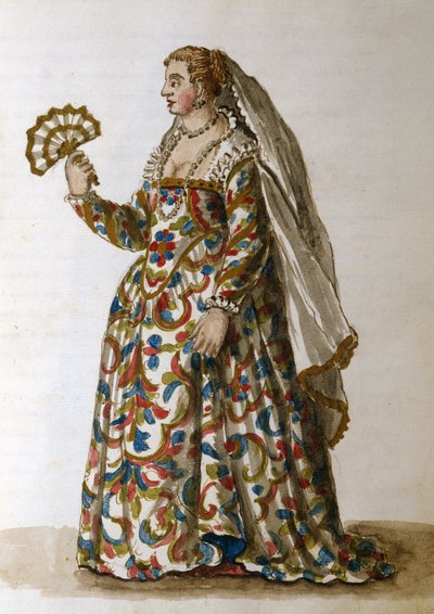 Panna w sukni wieczorowej, żona dostojnika (pióro i atrament i toaleta na papierze) autorstwa Jan van Grevenbroeck