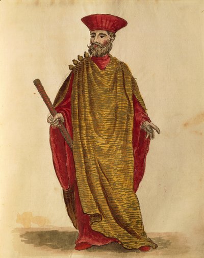 Capitano Generale Da Mar (kapitan generalny marynarki wojennej) Serenissima Republic of Venice, Jan van Grevenbroeck lub Giovanni Grevembroch (1731-1807), Gli Donne de Veneziani, z ilustrowanej księgi kostiumów, akwarela autorstwa Jan van Grevenbroeck