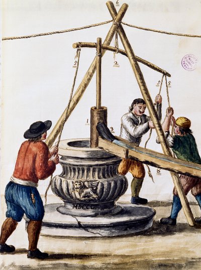Kopanie studni, ilustracja z Ilustrowanej księgi strojów weneckich, Jan Grevenbroeck (1731-1807), akwarela, Włochy autorstwa Jan van Grevenbroeck