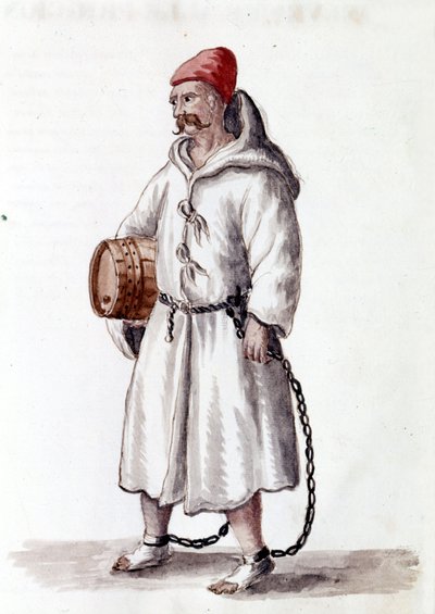 Kabel do Galerii. XVII - XVIII wiek. Rysunek akwarelowy i tusz z rękopisu „Zwyczajności Wenecjan” Jana van Grevenbroeka (lub Giovanniego Grevenbroicha (Grevenbroich) (1731-1807) autorstwa Jan van Grevenbroeck