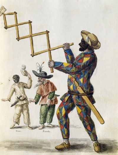 Arlekin, akwarela z stroju weneckiego, niemal w każdym wieku, starannie zbierana i malowana w XVIII wieku, Jan van Grevenbroeck lub Giovanni Grevembroch (1731-1807), Włochy autorstwa Jan van Grevenbroeck