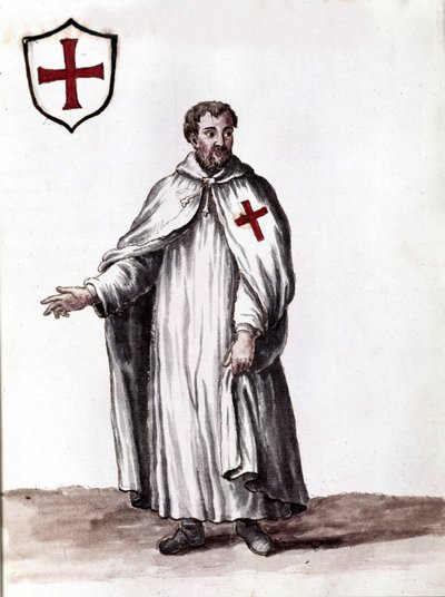 Kawaler Zakonu Templariuszy. Rysunek akwarelowy i tusz z rękopisu „Zwyczajności Wenecjan” Jana van Grevenbroecka (lub Giovanniego Grevembrocha (Grevenbrocha) (1731-1807) autorstwa Jan van Grevenbroeck