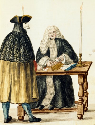 Sędzia do gry w karty z zamaskowanym mężczyzną, Jan Grevenbroeck (1731-1807), Włochy autorstwa Jan van Grevenbroeck