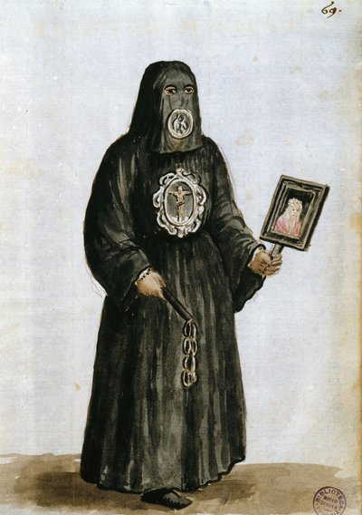 Szaty strażników świeckiego cechu św. Fantino w Wenecji (pióro i atrament i toaleta na papierze) autorstwa Jan van Grevenbroeck