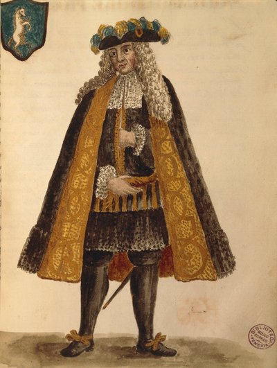 Ambasador Sardynii, Jan van Grevenbroeck lub Giovanni Grevembroch (1731-1807), Gli Abiti de Veneziani, z ilustrowanej księgi kostiumów, akwarela autorstwa Jan van Grevenbroeck