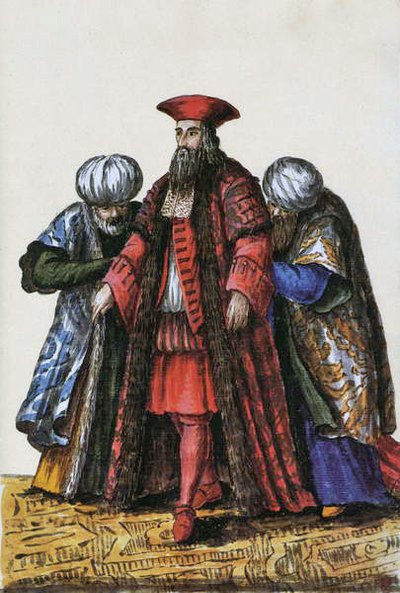 Ambasador Republiki Weneckiej i Konstantynopola (pióro i atrament i toaleta na papierze) autorstwa Jan van Grevenbroeck