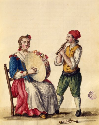 Muzyk wenecki (pióro i atrament oraz toaleta na papierze) autorstwa Jan van Grevenbroeck