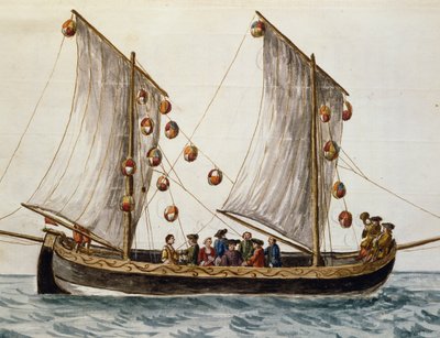 Łódź wenecka wystrojona na Święto Odkupiciela, Jan Grevenbroeck (1731-1807), akwarela, Włochy autorstwa Jan van Grevenbroeck