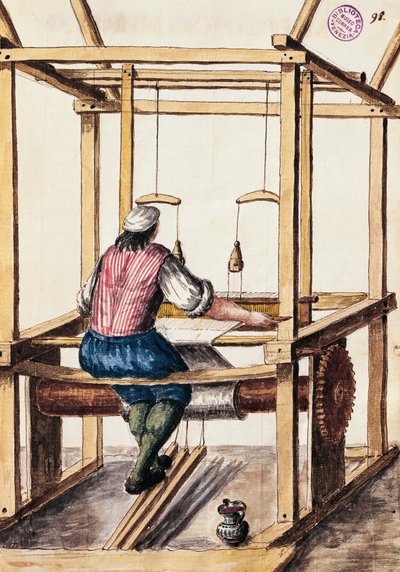 Tkacz, ilustracja Jan van Grevenbroeck (1731-1807) z rękopisu Suknia Wenecjan, Włochy autorstwa Jan van Grevenbroeck