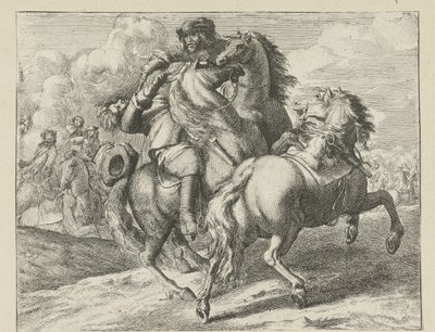 Żołnierz zastrzelony na koniu Sceny kawalerii (tytuł serii) autorstwa Jan van Huchtenburg (possibly copy after)