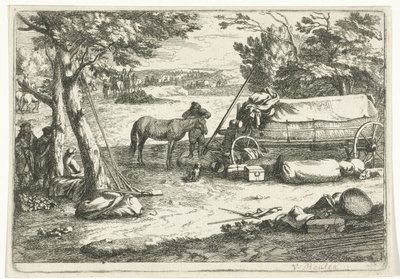 Krajobraz z wózkiem i figurami autorstwa Jan van Huchtenburg