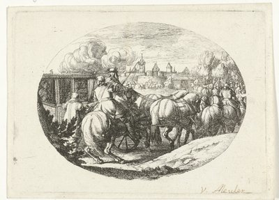 Wojsko i powozy ruszają do miasta Sceny wojenne z życia Ludwika XIV, króla Francji (tytuł serii) autorstwa Jan van Huchtenburg