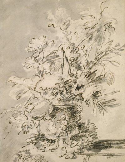 Kwiaty w urnie (węgiel i tusz indyjski na papierze) autorstwa Jan van Huysum