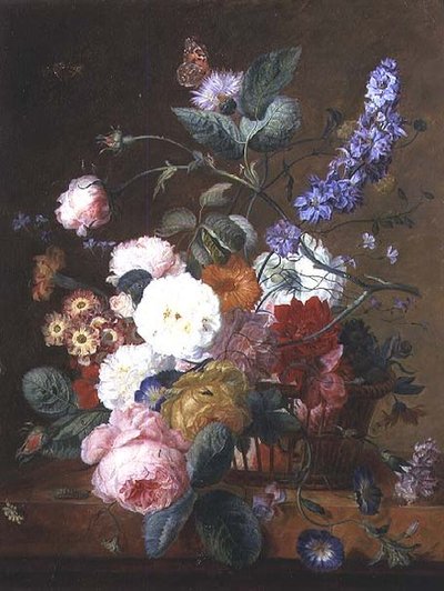 Martwa natura z kwiatami w koszyku autorstwa Jan van Huysum