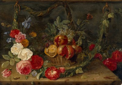 Dekoracyjna kompozycja martwej natury z koszem owoców, połowa XVII wieku autorstwa Jan van Kessel