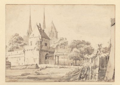 Widok na Bergpoort i Bergkerk w Deventer autorstwa Jan van Kessel