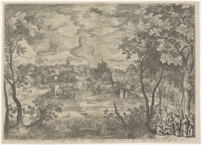 Landschap met Christus die een demon uitdrijft bij een stomme man Wypędza nieszczęsnego Lorda Cacodaemona, Opętany mitem, wypowiada duchom wymowne słowa, Chrystus dominuje nad Stygijczykami i zmusza ich do oddania swojej siedziby imperium (tytuł na przedmi autorstwa Jan van Londerseel