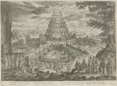 Nimrod buduje Wieżę Babel Biblia Królewska (tytuł serii) autorstwa Jan van Londerseel