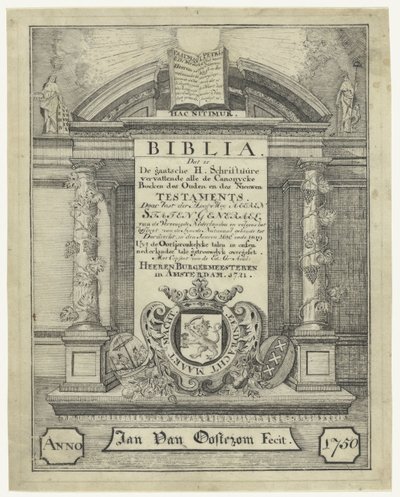 Strona tytułowa Biblii z 1721 r. autorstwa Jan van Oosterom