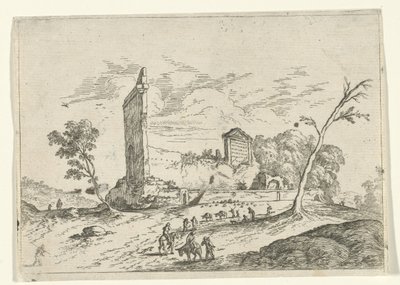 Krajobraz z rzymskimi ruinami i pasterzami osłów autorstwa Jan van Ossenbeeck (attributed to)