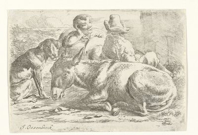 Dwóch odpoczywających poganiaczy osłów autorstwa Jan van Ossenbeeck