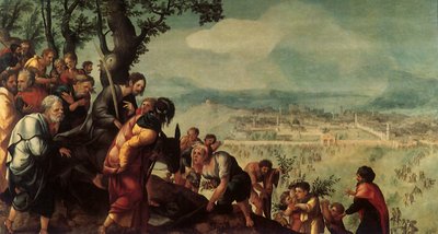 Wejście Chrystusa do Jerozolimy, centralny panel z tryptyku, ok. 1526 autorstwa Jan van Scorel