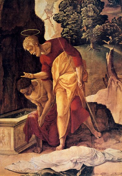 Apostoł Filip chrzczący eunucha, detal, XVI w. autorstwa Jan van Scorel