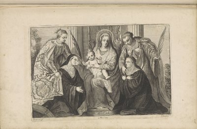 Maryja z Dzieciątkiem, Św. Łucja, Św. Katarzyna Aleksandryjska i Dwóch Założycieli autorstwa Jan van Troyen