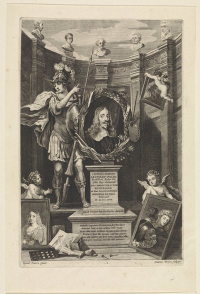 Portret arcyksięcia Leopolda Wilhelma Austrii jako kolekcjonera sztuki Theatrum Pictorium (tytuł serii) Strona tytułowa dla: David Teniers, Theatrum Pictorium, 1658 autorstwa Jan van Troyen