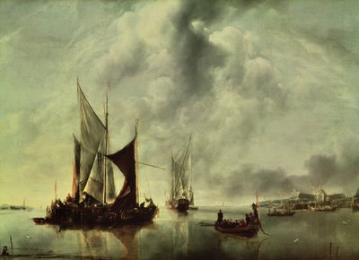 Spokój lub, Łodzie w pobliżu wybrzeża, po 1651 (olej na płótnie) autorstwa Jan van de Capelle or Cappelle
