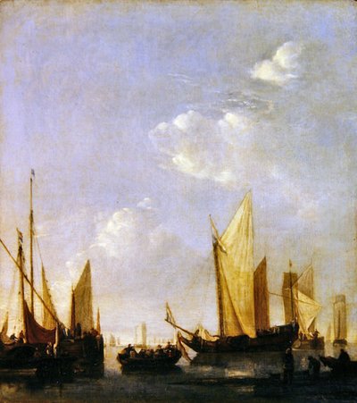 Żegluga zakotwiczona na spokojnym morzu, ok. 1650 r. (olej na desce) autorstwa Jan van de Capelle or Cappelle