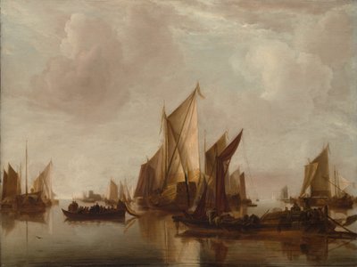 Jacht państwowy i inne rzemiosło w spokojnej wodzie 1660. autorstwa Jan van de Cappelle